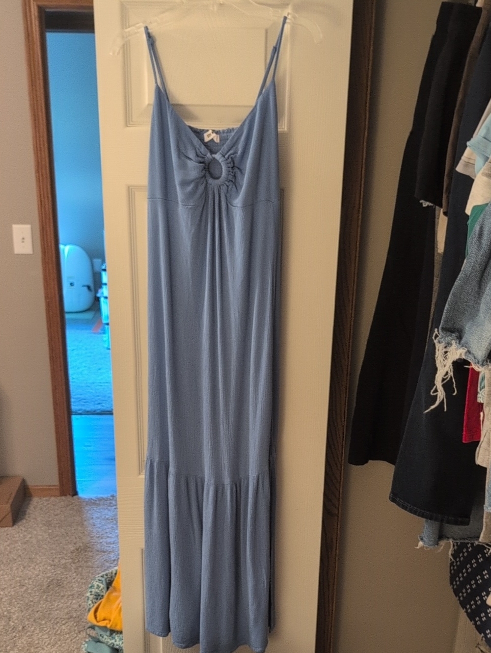 Steve Madden Light Blue Maxi Slip Dress with Front Ring Detail